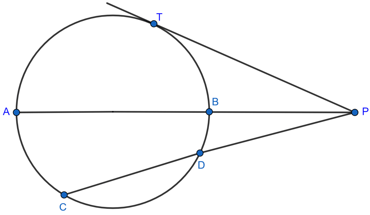 In the figure, diameter AB and chord CD of a circle meet at P. PT is a tangent to the circle at T. CD = 7.8 cm, PD = 5 cm, PB = 4 cm. Find : (i) AB (ii) the length of tangent PT. Tangents and Intersecting Chords, Concise Mathematics Solutions ICSE Class 10.