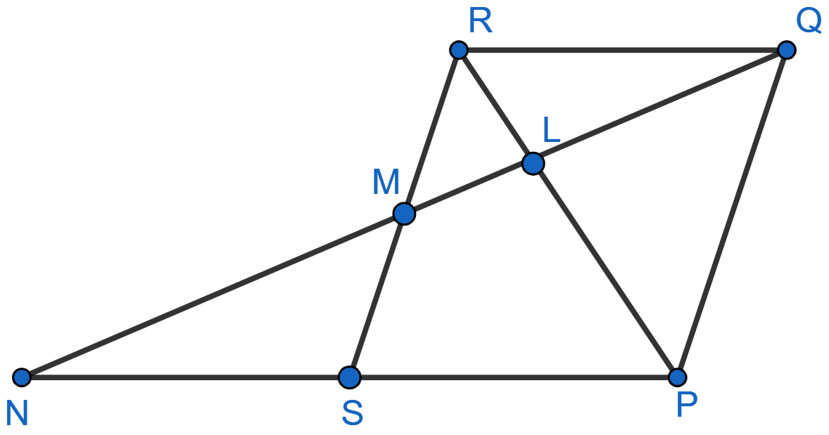 In the figure, PQRS is a parallelogram with PQ = 16 cm and QR = 10 cm, L is a point on PR such that RL : LP = 2 : 3. QL produced meets RS at M and PS produced at N. Find the lengths of PN and RM. Similarity, Concise Mathematics Solutions ICSE Class 10.