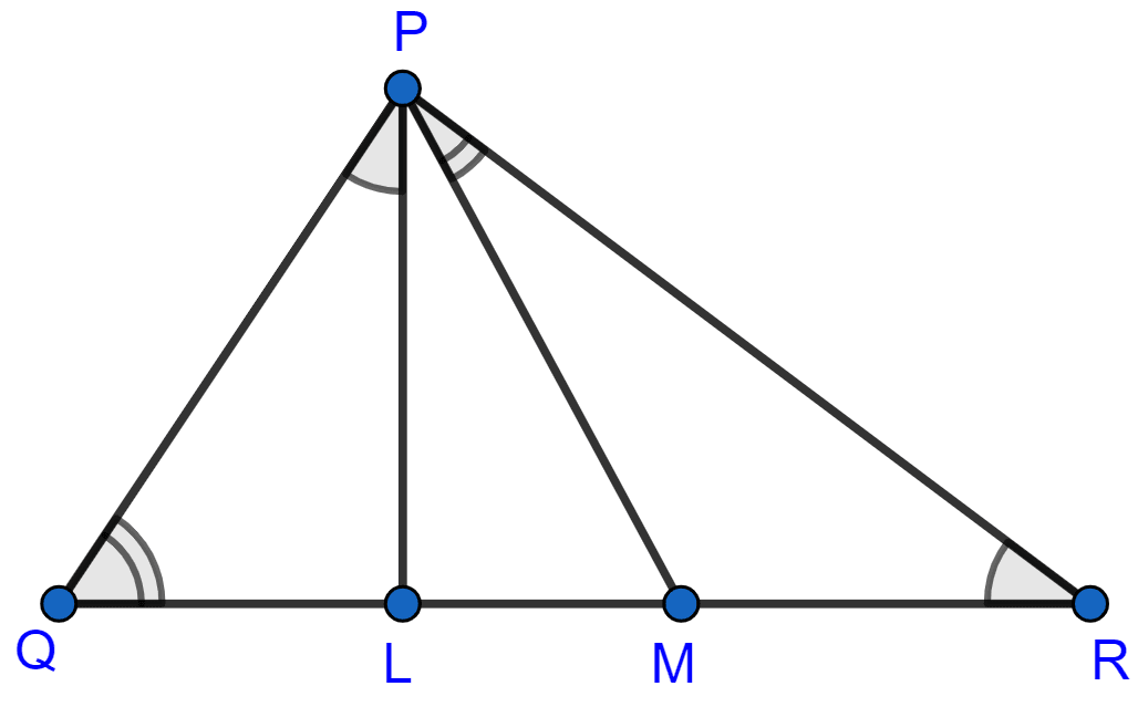 In a triangle PQR, L and M are two points on the base QR, such that ∠LPQ = ∠QRP and ∠RPM = ∠RQP. Prove that (i) △PQL ~ △RPM (ii) QL × RM = PL × PM (iii) PQ^2 = QR × QL. Similarity, Concise Mathematics Solutions ICSE Class 10.