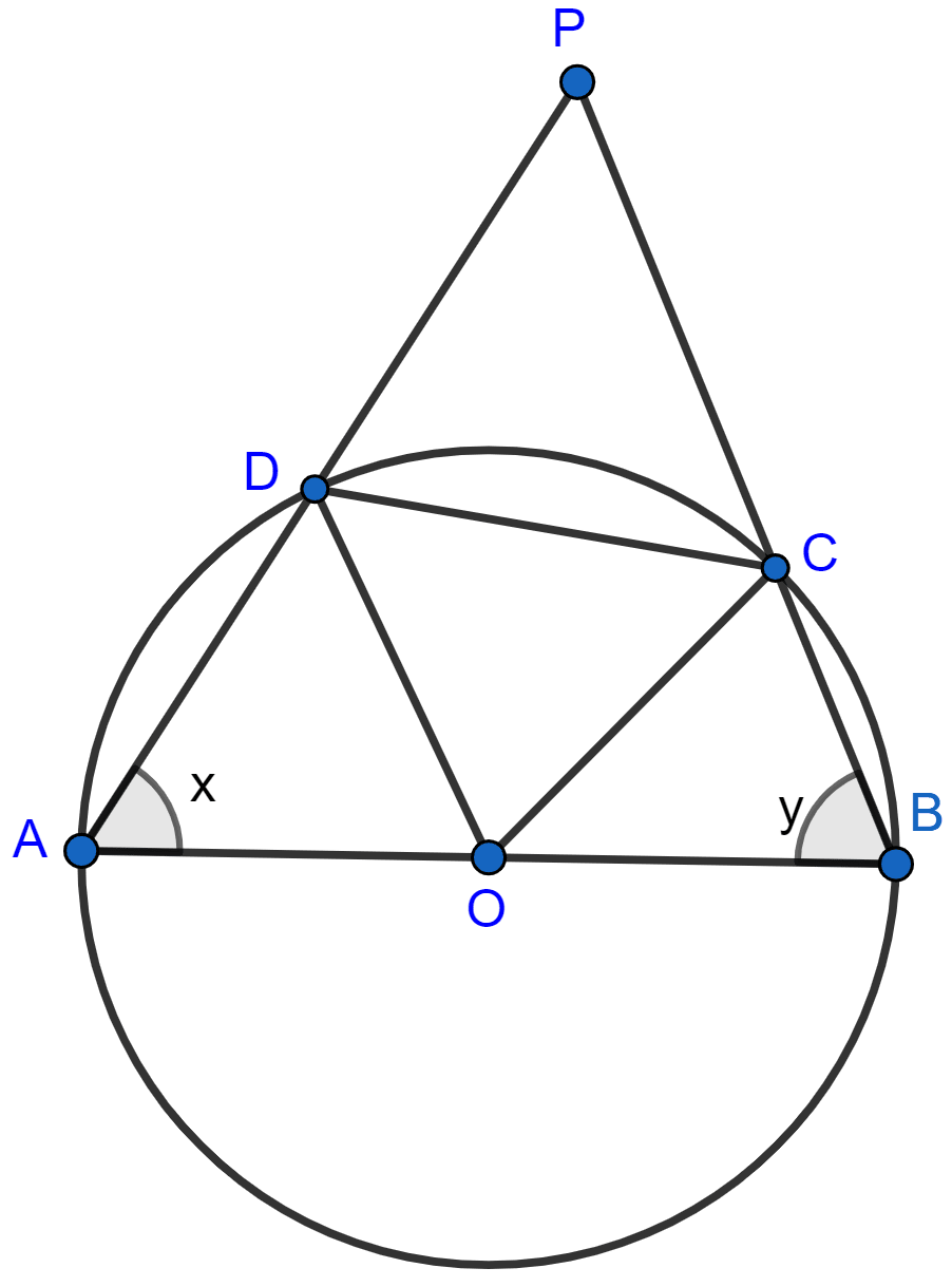 ABCD is a cyclic quadrilateral of a circle with center O such that AB is a diameter of this circle and the length of the chord is equal to the radius of the circle. If AD and BC produced meet at P, show that APB = 60°. Circles, Concise Mathematics Solutions ICSE Class 10.