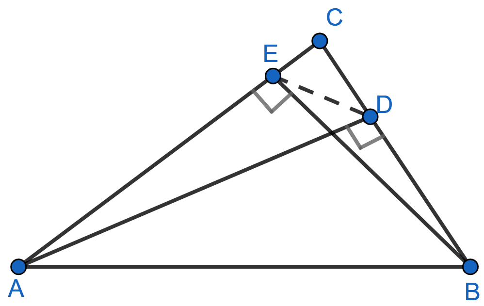 The figure shows a triangle ABC in which AD and BE are perpendiculars to BC and AC respectively. Show that (i) △ADC ~ △BEC (ii) CA × CE = CB × CD (iii) △ABC ~ △DEC (iv) CD × AB = CA × DE. Similarity, Concise Mathematics Solutions ICSE Class 10.