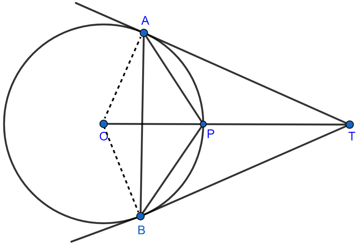 TA and TB are tangents to a circle with center O from an external point T. OT intersects the circle at point P. Prove that AP bisects the angle TAB. Tangents and Intersecting Chords, Concise Mathematics Solutions ICSE Class 10.