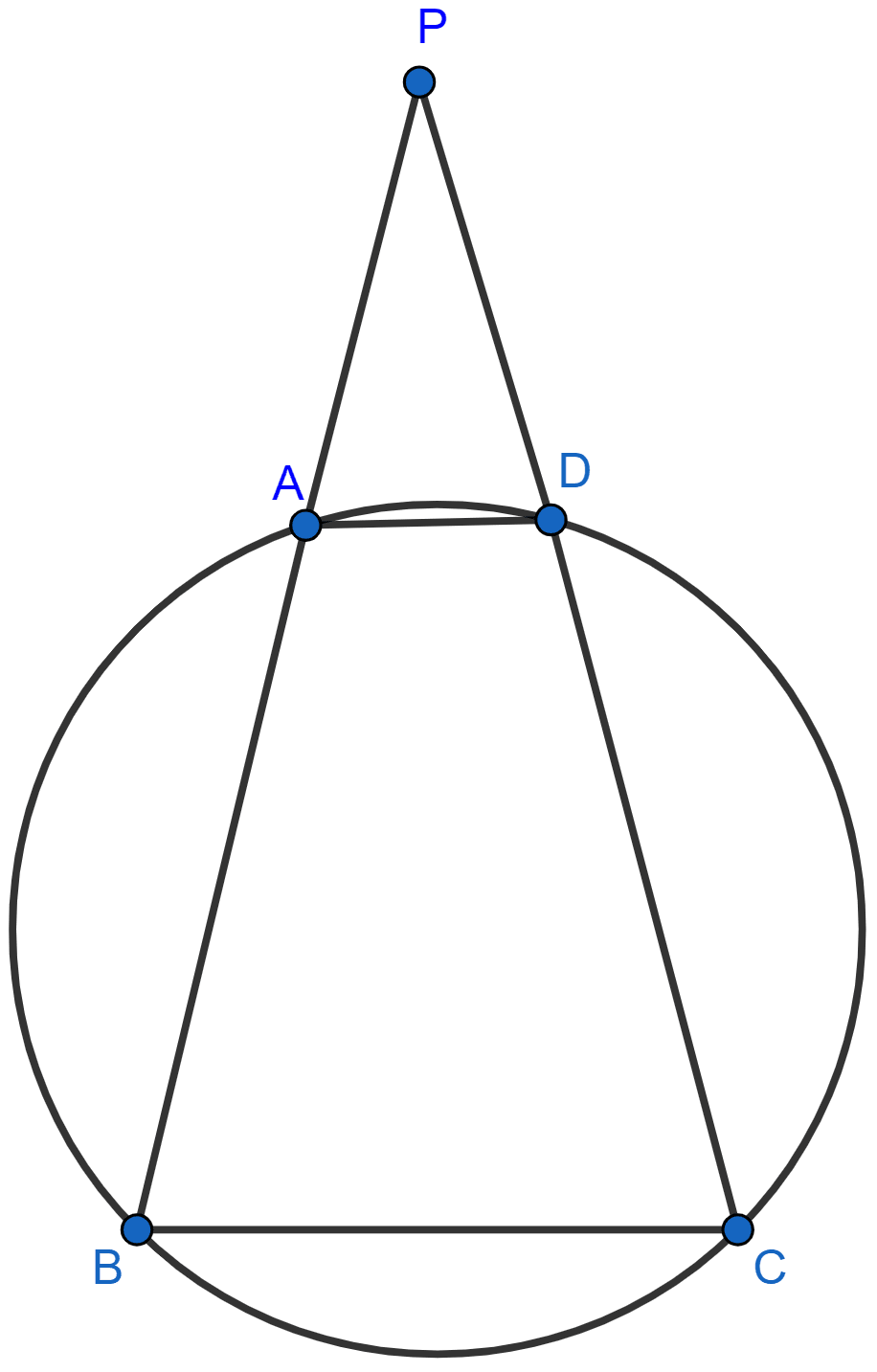 ABCD is a cyclic quadrilateral in which AB and DC on being produced, meet at P such that PA = PD. Prove that AD is parallel to BC. Circles, Concise Mathematics Solutions ICSE Class 10.
