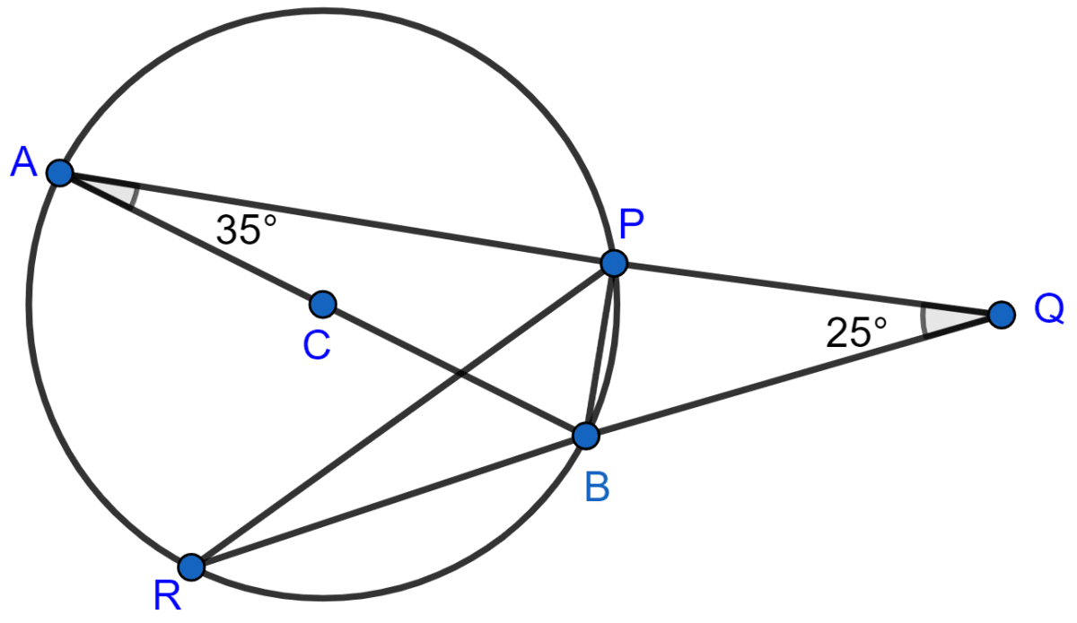 AB is a diameter of the circle APBR as shown in the figure. APQ and RBQ are straight lines. Find ∠PRB, ∠PBR, ∠BPR. Circles, Concise Mathematics Solutions ICSE Class 10.