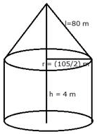 A circus tent is cylindrical to a height of 4 m and conical above it. If its diameter is 105 m and its slant height is 80 m, calculate the total area of canvas required. Also, find the total cost of canvas used at ₹ 15 per meter if the width is 1.5 m. Cylinder, Cone, Sphere, Concise Mathematics Solutions ICSE Class 10.