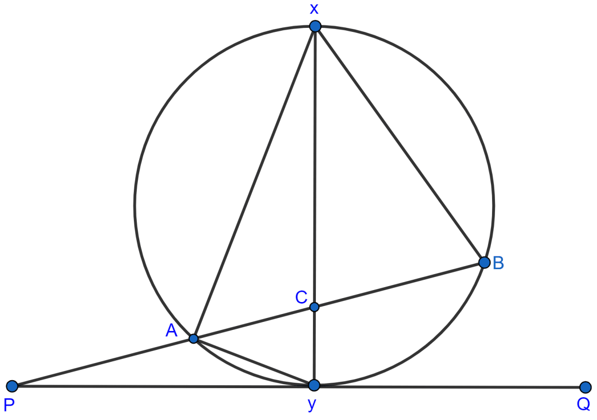 In the figure, XY is the diameter of the circle and PQ is a tangent to the circle at Y. If ∠AXB = 50° and ∠ABX = 70°, find ∠BAY and ∠APY. Tangents and Intersecting Chords, Concise Mathematics Solutions ICSE Class 10.