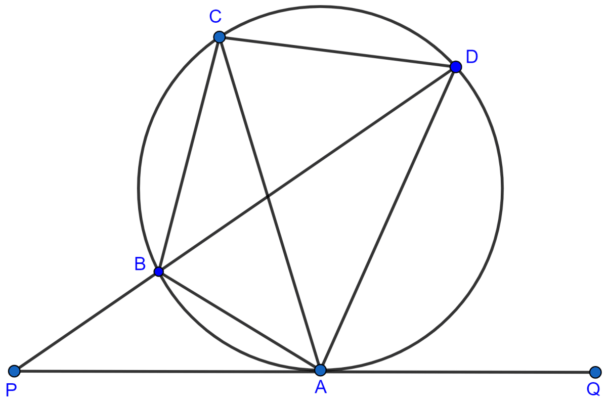 In the figure, QAP is the tangent at point A and PBD is a straight line. If ∠ACB = 36° and ∠APB = 42°, find : (i) ∠BAP (ii) ∠ABD (iii) ∠QAD (iv) ∠BCD. Tangents and Intersecting Chords, Concise Mathematics Solutions ICSE Class 10.