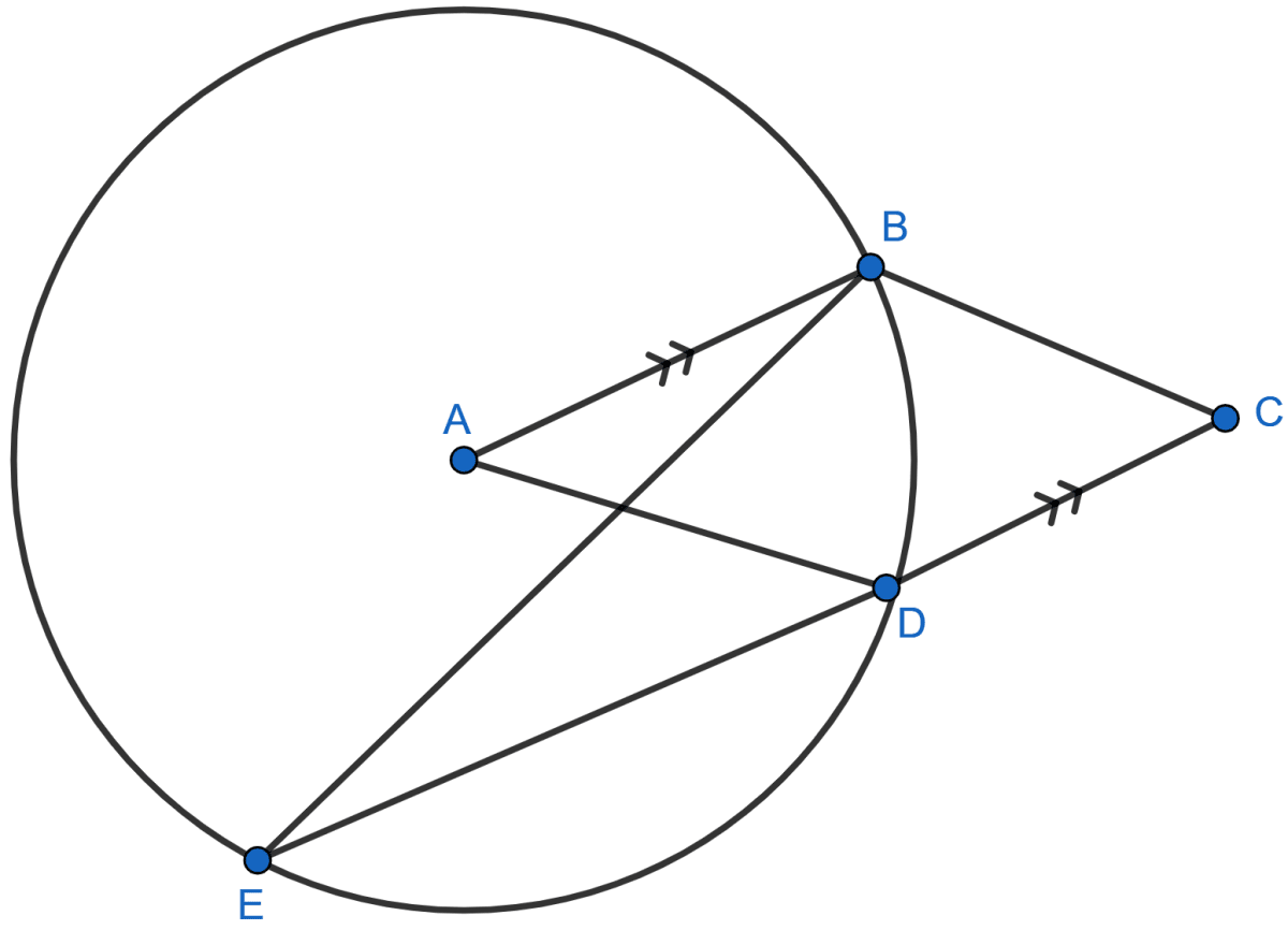 In the given figure, A is the center of the circle, ABCD is a parallelogram and CDE is a straight line. Prove that : ∠BCD = 2∠ABE. Circles, Concise Mathematics Solutions ICSE Class 10.