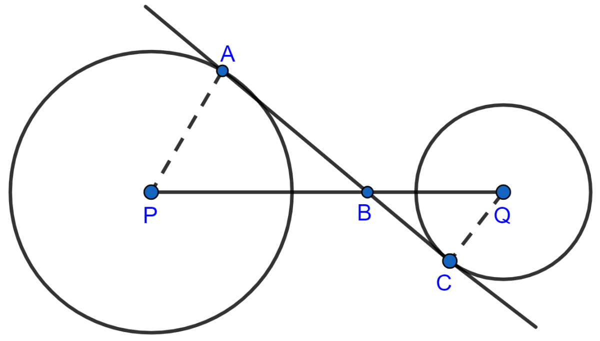 In the figure, AC is a transverse common tangent to two circles with centers P and Q and of radii 6 cm and 3 cm respectively. Given that AB = 8 cm, calculate PQ. Tangents and Intersecting Chords, Concise Mathematics Solutions ICSE Class 10.