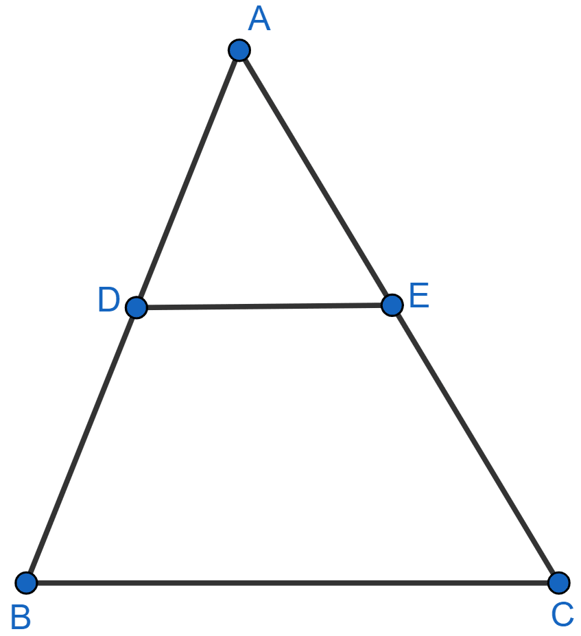 In ΔABC, D and E are the points on sides AB and AC respectively. Find whether DE || BC, if (i) AB = 9 cm, AD = 4 cm, AE = 6 cm and EC = 7.5 cm. (ii) AB = 6.3 cm, EC = 11.0 cm, AD = 0.8 cm and EA = 1.6 cm. Similarity, Concise Mathematics Solutions ICSE Class 10.