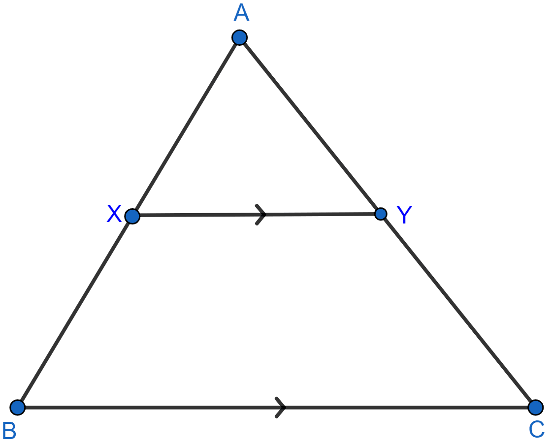 In the given figure, AX : XB = 3 : 5. Find the length of BC, if the length of XY is 18 cm. the ratio between the areas of trapezium XBCY and triangle ABC. Similarity, Concise Mathematics Solutions ICSE Class 10.