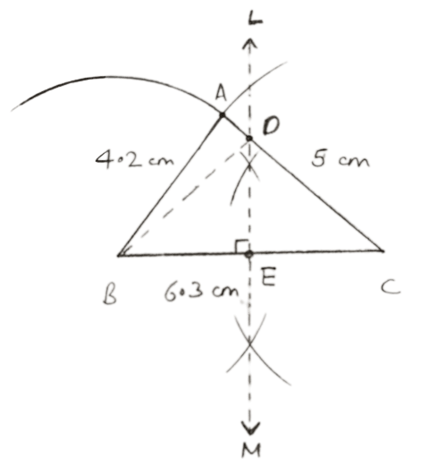 Construct a triangle ABC, in which AB = 4.2 cm, BC = 6.3 cm and AC = 5 cm. Draw perpendicular bisector of BC which meets AC at point D. Prove that D is equidistant from B and C. Loci, Concise Mathematics Solutions ICSE Class 10.