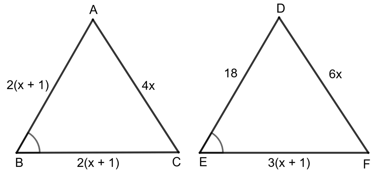 In the given figure, Δ ABC ∼ Δ DEF. Find the lengths of the sides of both the triangles (Each side is in cm). Concise Mathematics Solutions ICSE Class 10.