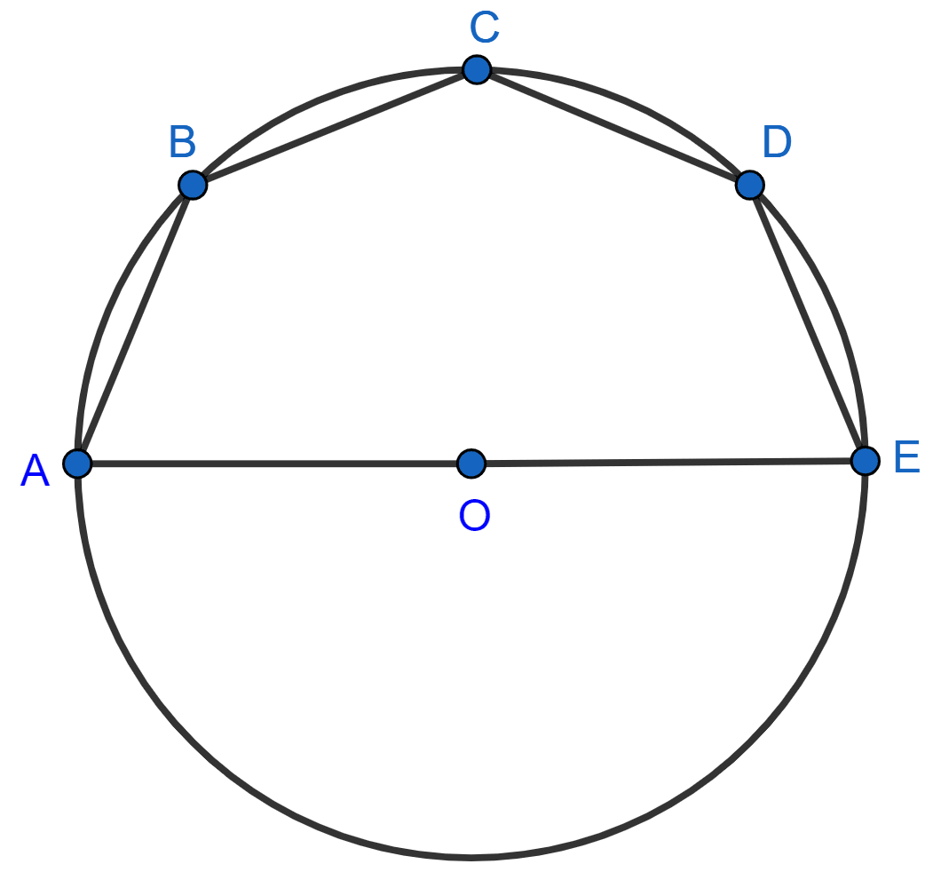 In the given figure, AE is the diameter of the circle. Write down the numerical value of ∠ABC + ∠CDE. Give reasons for your answer. Circles, Concise Mathematics Solutions ICSE Class 10.