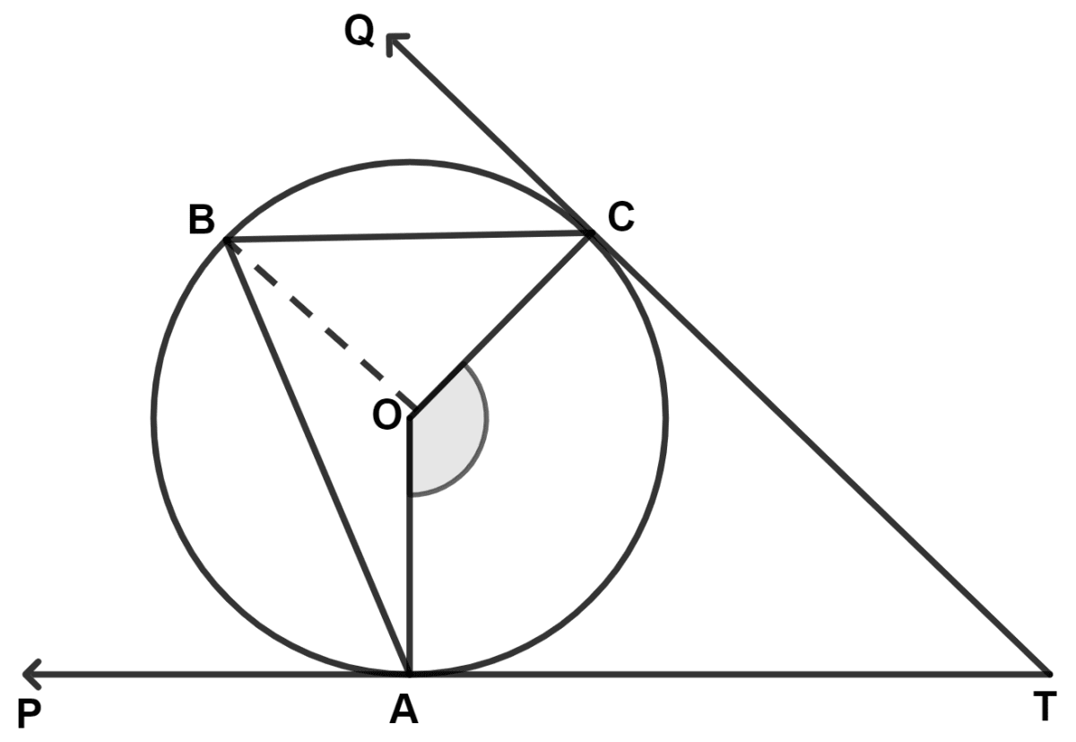 In the given figure, TP and TQ are two tangents to the circle with center O, touching the circle at points A and C respectively. If ∠BCQ = 55°, ∠BAP = 60°, find : Model Question Paper - 2, Concise Mathematics Solutions ICSE Class 10.