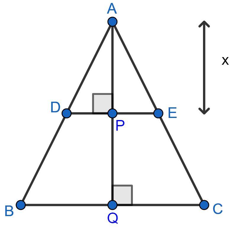 In the figure, ΔABC ~ ΔADE. If AE : EC = 4 : 7 and DE = 6.6 cm, find BC. If x be the length of the perpendicular from A to DE, find the length of perpendicular from A to BC in terms of x. Similarity, Concise Mathematics Solutions ICSE Class 10.