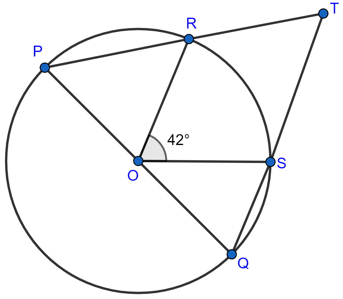 In the given figure, PQ is the diameter of the circle whose center is O. Given, ∠ROS = 42°, calculate ∠RTS. Circles, Concise Mathematics Solutions ICSE Class 10.