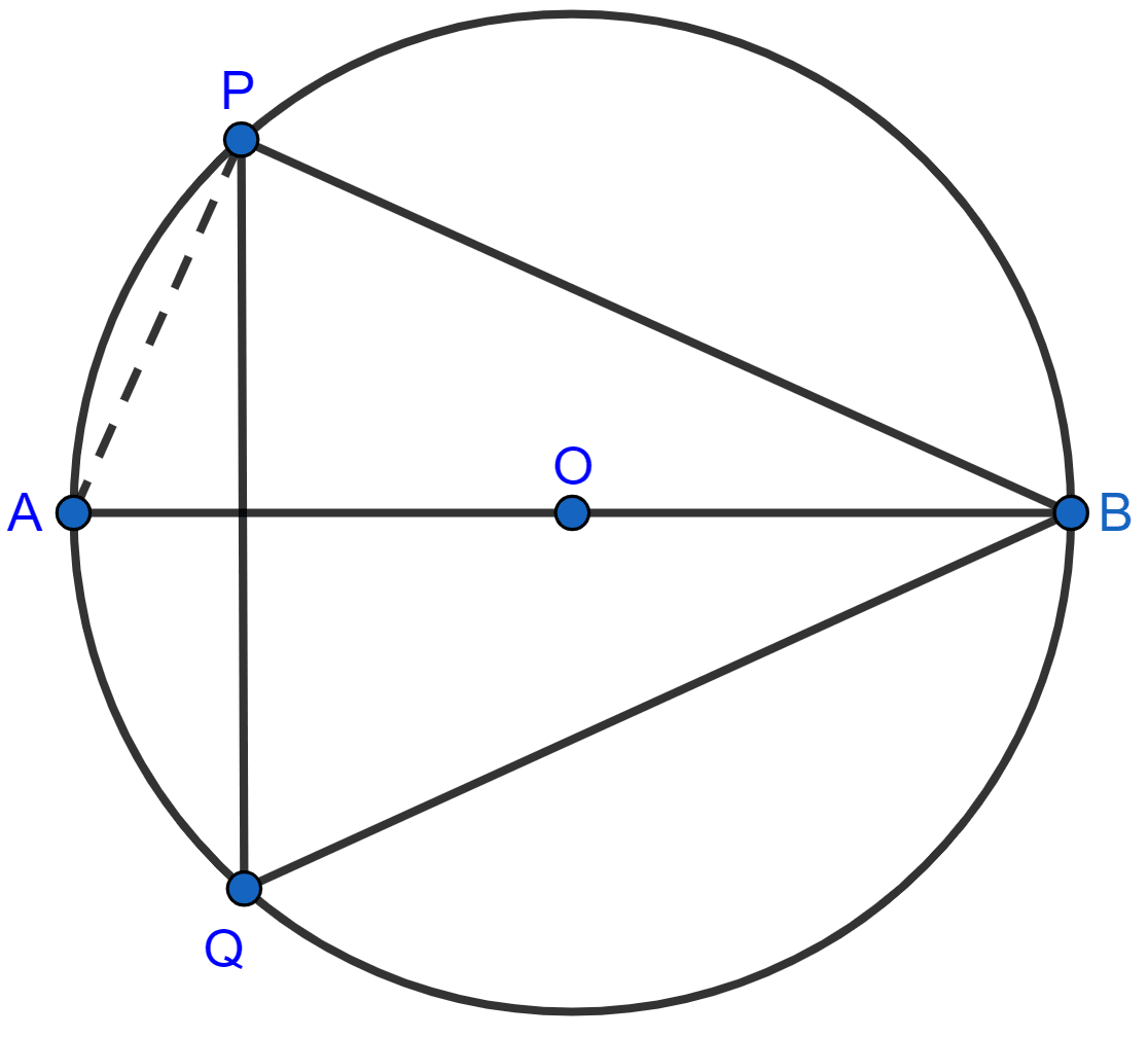 The given figure shows a circle with center O and ∠ABP = 42°. Calculate the measure of : ∠PQB ∠QPB + ∠PBQ. Hence, show that AC is a diameter. Circles, Concise Mathematics Solutions ICSE Class 10.