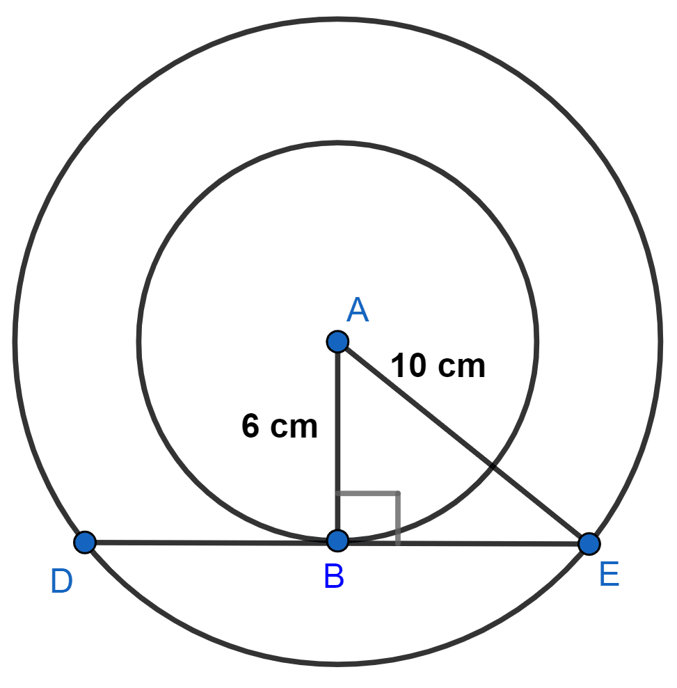 The radii of two concentric circles are 6 cm and 10 cm respectively. Find the length of the chord of the bigger circle which is tangent to smaller circle. Model Paper 1, Concise Mathematics Solutions ICSE Class 10.