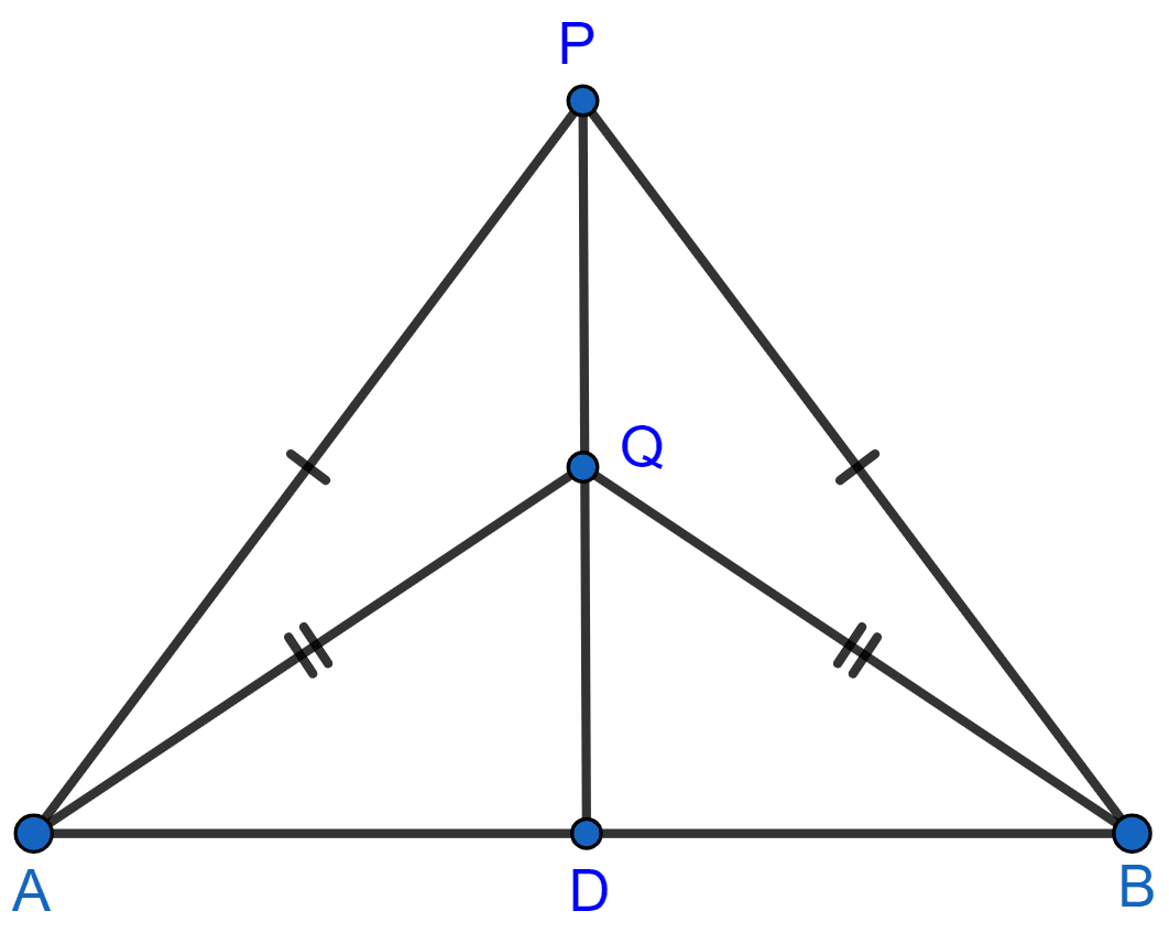 In the figure; PA = PB and QA = QB. Prove that PQ (produce, if required) is perpendicular bisector of AB. Hence, state the locus of the points equidistant from two given fixed points. Loci, Concise Mathematics Solutions ICSE Class 10.