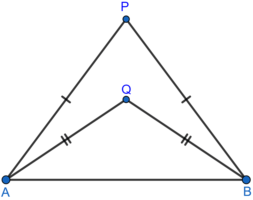 In the figure; PA = PB and QA = QB. Prove that PQ (produce, if required) is perpendicular bisector of AB. Hence, state the locus of the points equidistant from two given fixed points. Loci, Concise Mathematics Solutions ICSE Class 10.