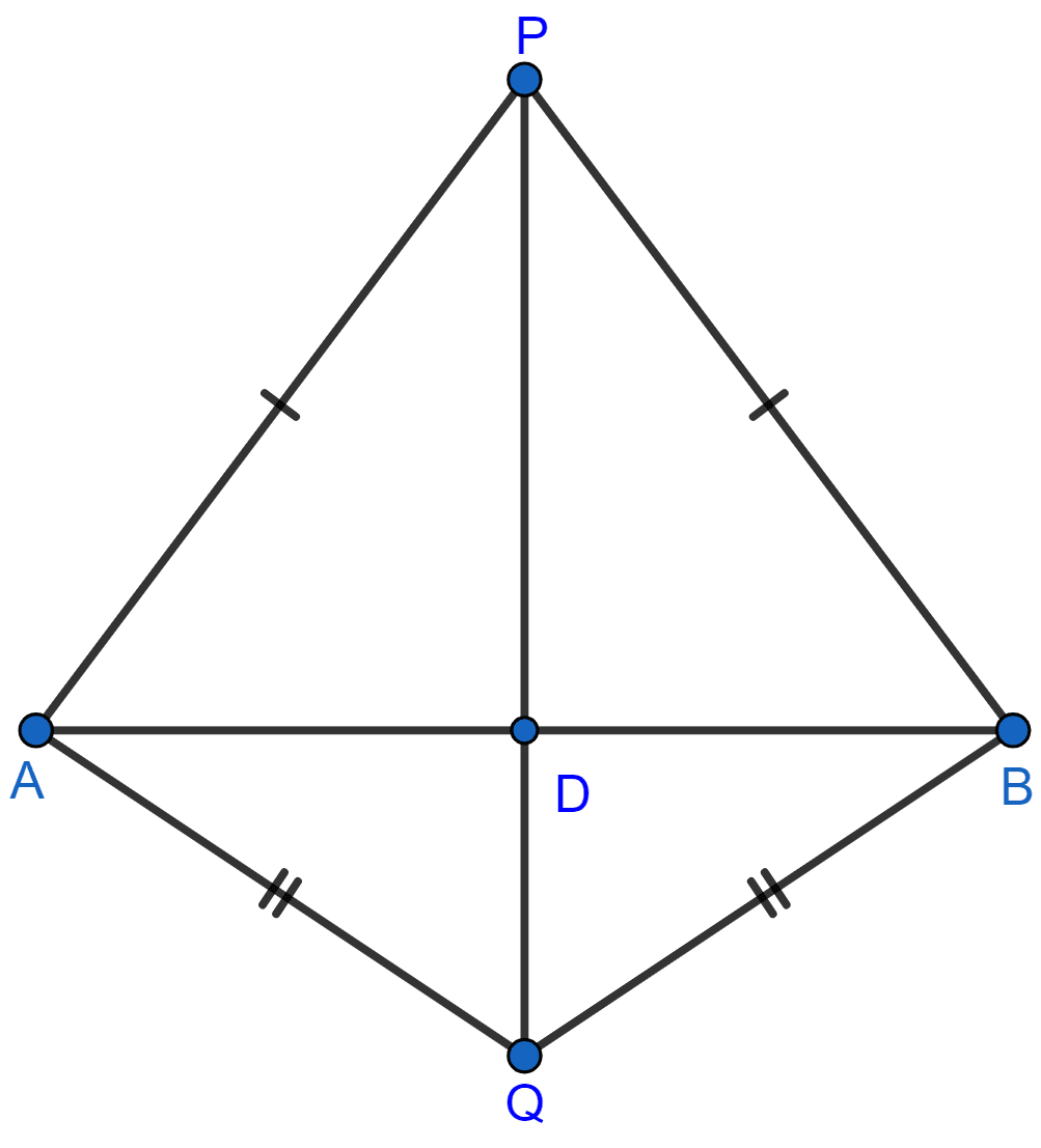 In the figure; PA = PB and QA = QB. Prove that PQ (produce, if required) is perpendicular bisector of AB. Hence, state the locus of the points equidistant from two given fixed points. Loci, Concise Mathematics Solutions ICSE Class 10.