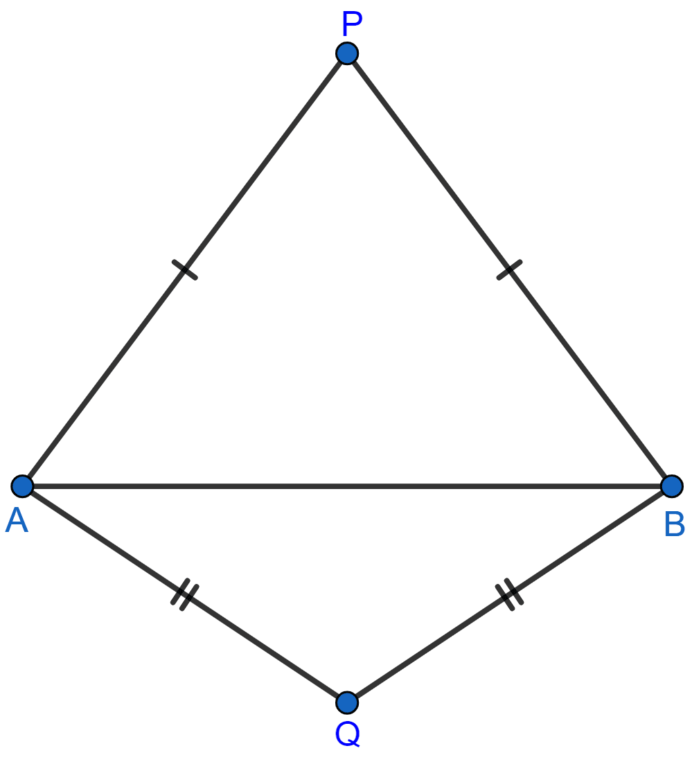 In the figure; PA = PB and QA = QB. Prove that PQ (produce, if required) is perpendicular bisector of AB. Hence, state the locus of the points equidistant from two given fixed points. Loci, Concise Mathematics Solutions ICSE Class 10.