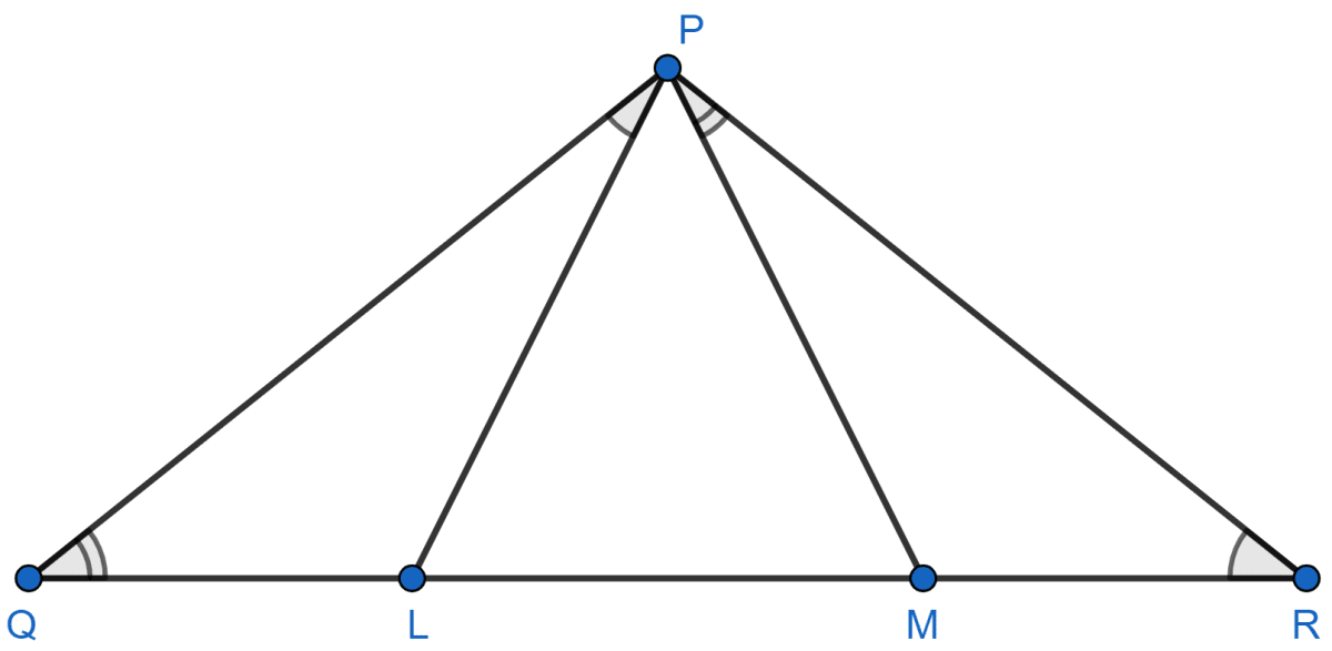 In a triangle PQR, L and M are two points on the base QR, such that ∠LPQ = ∠QRP and ∠RPM = ∠RQP. Prove that : (i) △PQL ~ △RPM (ii) QL × RM = PL × PM (iii) PQ2 = QR × QL. Mixed Practice, Concise Mathematics Solutions ICSE Class 10.