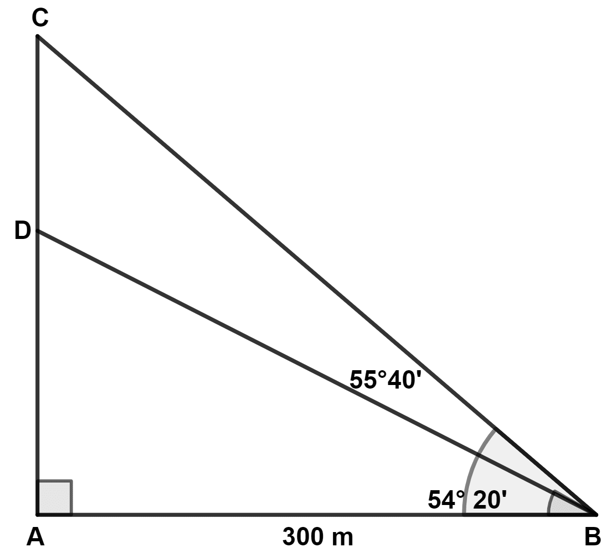 From a boat, 300 m away from a vertical pillar, the angles of elevation of the top and the foot of a vertical pillar at the edge of the cliff are 55°40' and 54°20' respectively. Find the height of the pillar correct to the nearest metre. Model Question Paper - 3, Concise Mathematics Solutions ICSE Class 10.