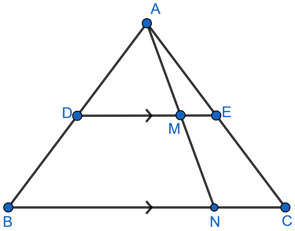 In the figure, DE || BC, AE = 15 cm, EC = 9 cm, NC = 6 cm and BN = 24 cm. (i) Write all possible pairs of similar triangles. (ii) Find the lengths of ME and DM. Similarity, Concise Mathematics Solutions ICSE Class 10.