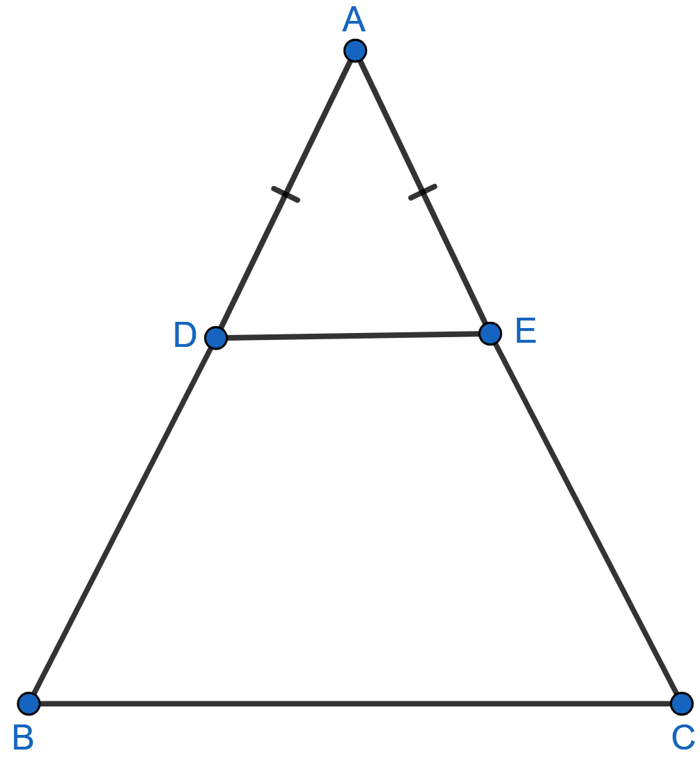 D and E are points on equal sides AB and AC of an isosceles triangle ABC such that AD = AE. Prove that the points B, C, E and D are concyclic. Circles, Concise Mathematics Solutions ICSE Class 10.