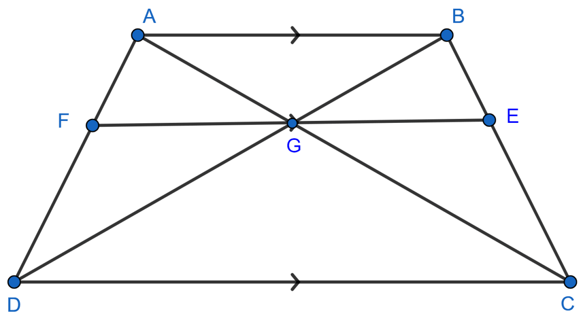 In trapezium ABCD, AB || DC and DC = 2AB. EF drawn parallel to AB cuts AD in F and BC in E such that 4 BE = 3EC. Diagonal DB intersects FE at point G. Prove that : 7EF = 10AB. Chapterwise Revision, Concise Mathematics Solutions ICSE Class 10.