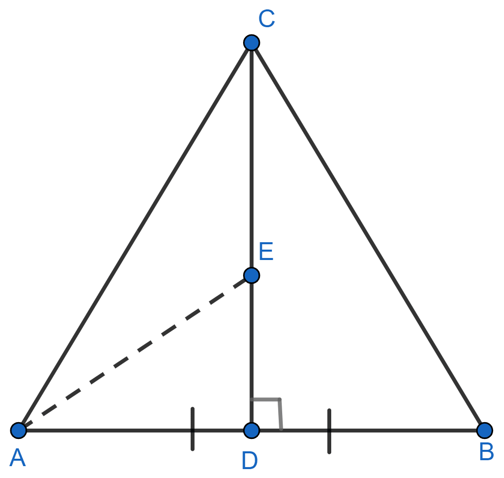 In triangle ABC, D is mid-point of AB and CD is perpendicular to AB. Bisector of ∠ABC meets CD at E and AC at F. Prove that. (i) E is equidistant from A and B. (ii) F is equidistant from AB and BC. Prove that : 7EF = 10AB. Chapterwise Revision, Concise Mathematics Solutions ICSE Class 10.