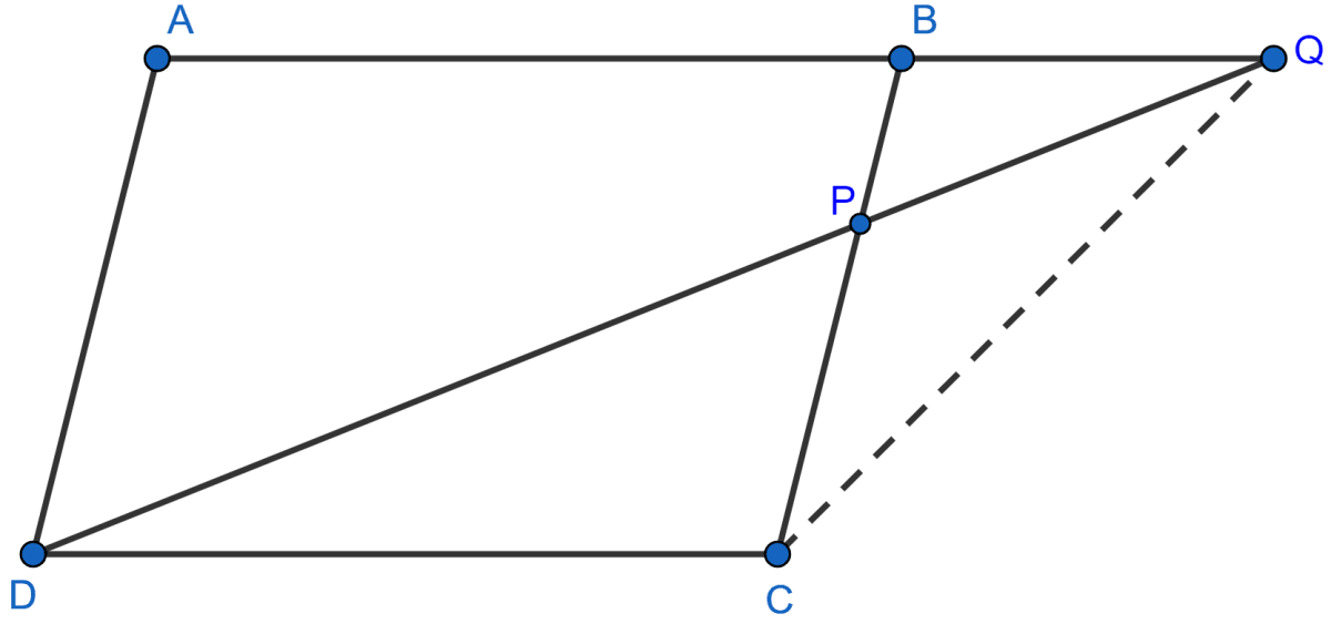 In the figure, ABCD is a parallelogram. P is a point on BC such that BP : PC = 1 : 2. DP produced meets AB produced at Q. Given the area of triangle CPQ = 20 cm^2, Calculate area of triangle CDP, area of parallelogram ABCD. Similarity, Concise Mathematics Solutions ICSE Class 10.