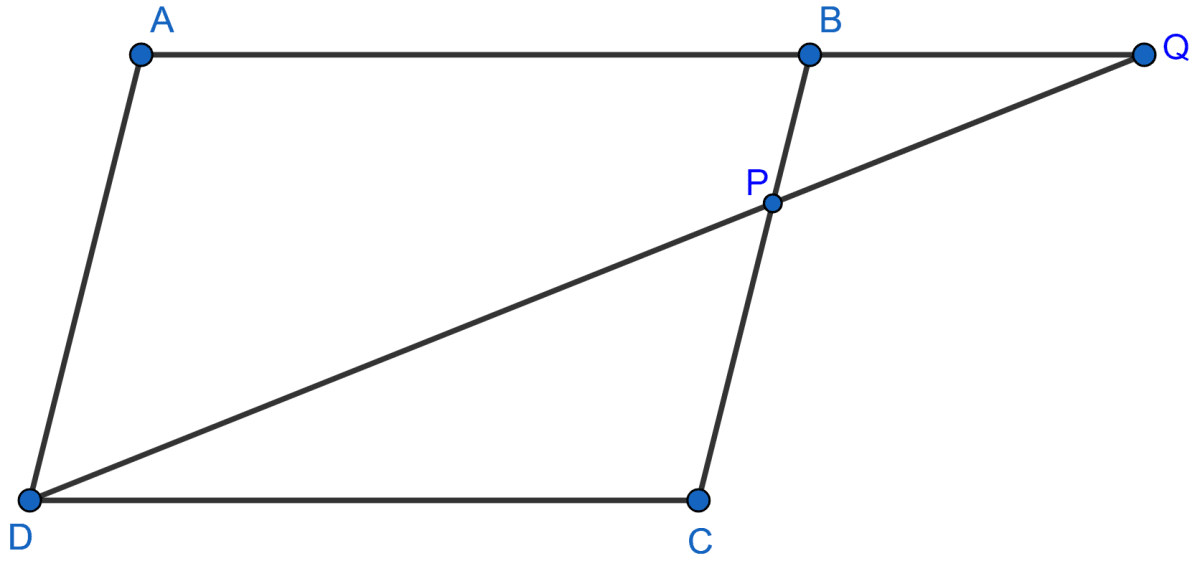 In the figure, ABCD is a parallelogram. P is a point on BC such that BP : PC = 1 : 2. DP produced meets AB produced at Q. Given the area of triangle CPQ = 20 cm^2, Calculate area of triangle CDP, area of parallelogram ABCD. Similarity, Concise Mathematics Solutions ICSE Class 10.