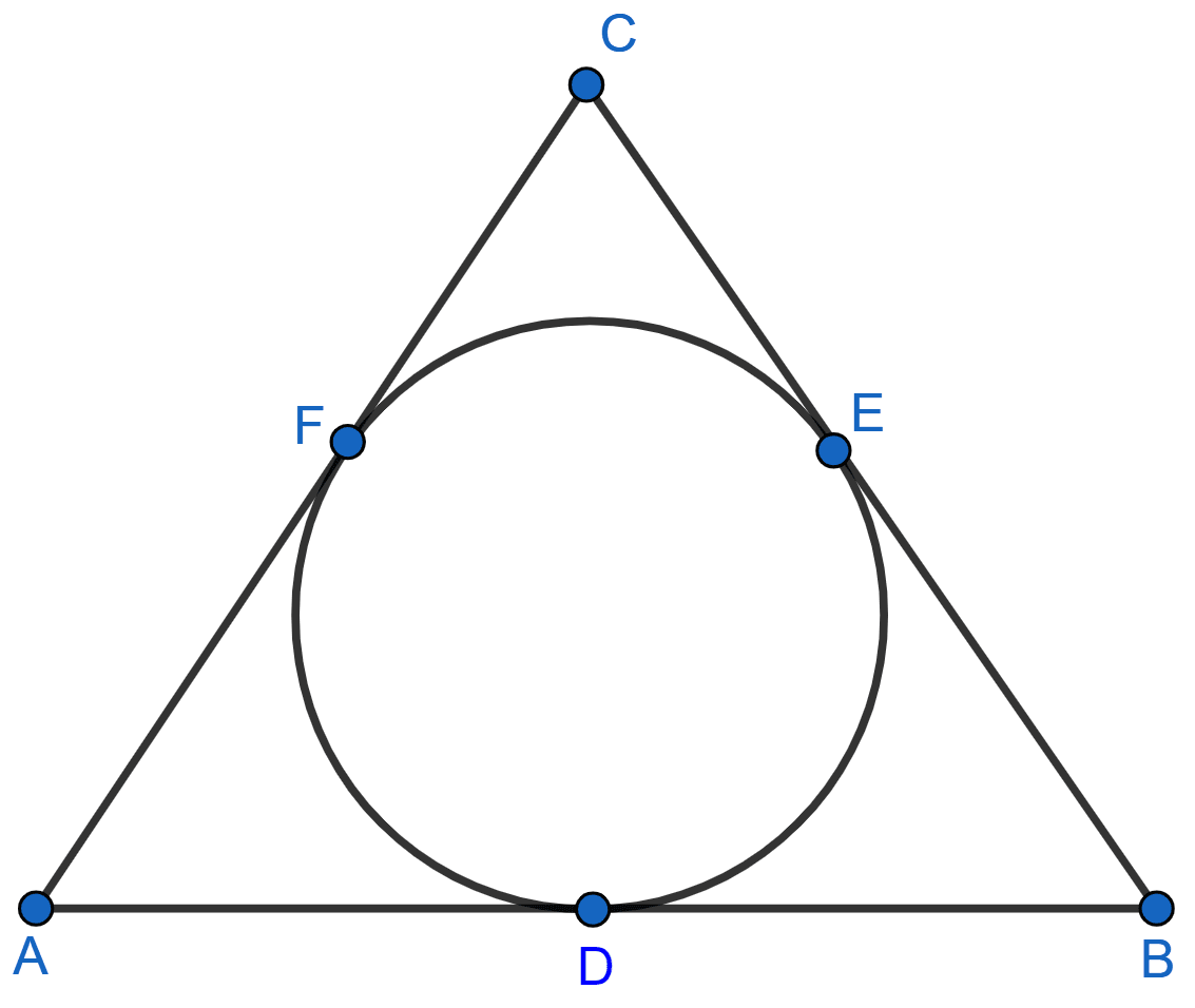 In the given figure, AB, BC and CA are tangents to the given circle. If AB = 12 cm, BC = 8 cm and AC = 10 cm, find the lengths of AD, BE and CF. Chapterwise Revision, Concise Mathematics Solutions ICSE Class 10.