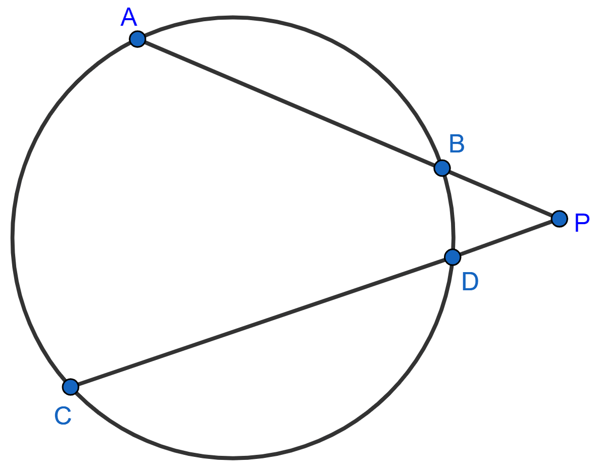 AB and CD are two chords of a circle intersecting at point P outside the circle. If (i) PA = 8 cm, PC = 5 cm and PD = 4 cm, determine AB. (ii) PC = 30 cm, CD = 14 cm and PA = 24 cm, determine AB. Chapterwise Revision, Concise Mathematics Solutions ICSE Class 10.