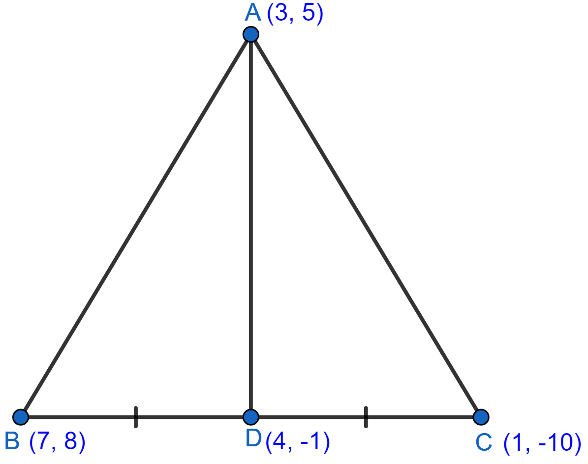 In △ABC, A = (3, 5), B = (7, 8) and C = (1, -10). Find the equation of the median through A. Equation of a Line, Concise Mathematics Solutions ICSE Class 10.