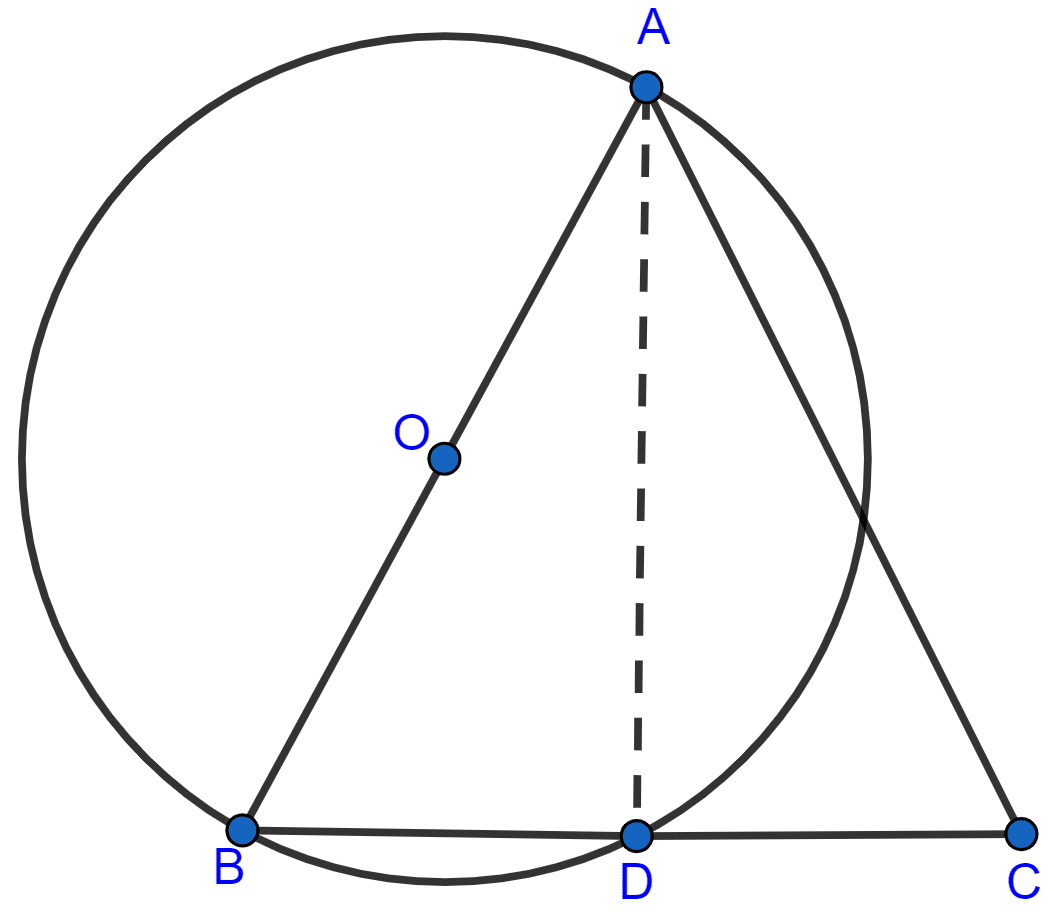 Show that the circle drawn on any one of the equal sides of an isosceles triangle as diameter bisects the base. Tangents and Intersecting Chords, Concise Mathematics Solutions ICSE Class 10.