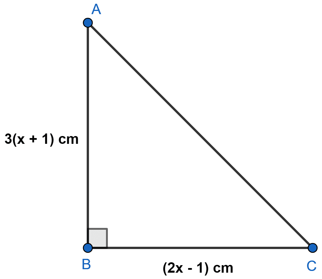 The sides of a right-angled triangle, containing the right angle, are 3(x + 1) cm and (2x - 1) cm. If the area of the triangle is 30 cm 2, find the lengths of the sides of the triangle. Model Paper 5, Concise Mathematics Solutions ICSE Class 10.