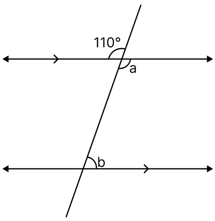 Each figure given below shows a pair of parallel lines cut by a transversal. For each case, find a and b, giving reasons. Fundamental Concepts, Mathematics Solutions ICSE Class 6.
