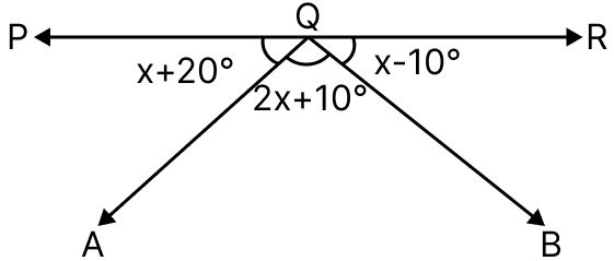 In the figure given alongside, PQR is a straight line. Find x. Then complete the following:. Fundamental Concepts, Mathematics Solutions ICSE Class 6.