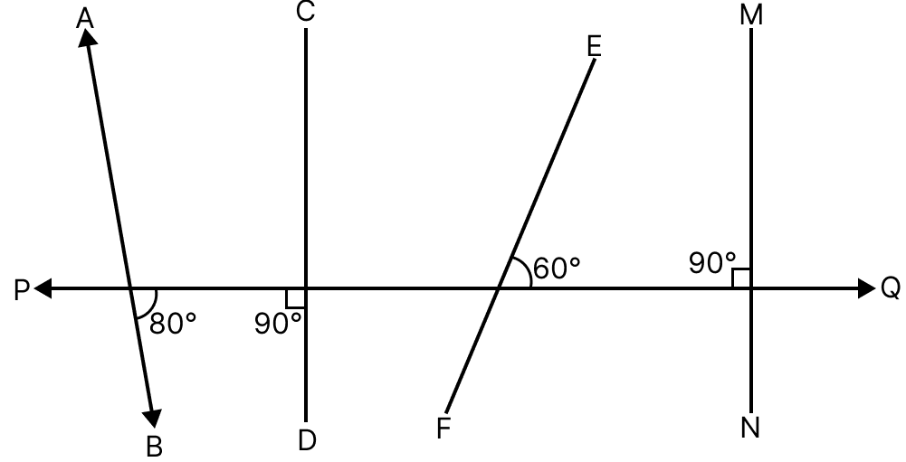 State which of the lines/line-segments are perpendicular to the line PQ:. Fundamental Concepts, Mathematics Solutions ICSE Class 6.