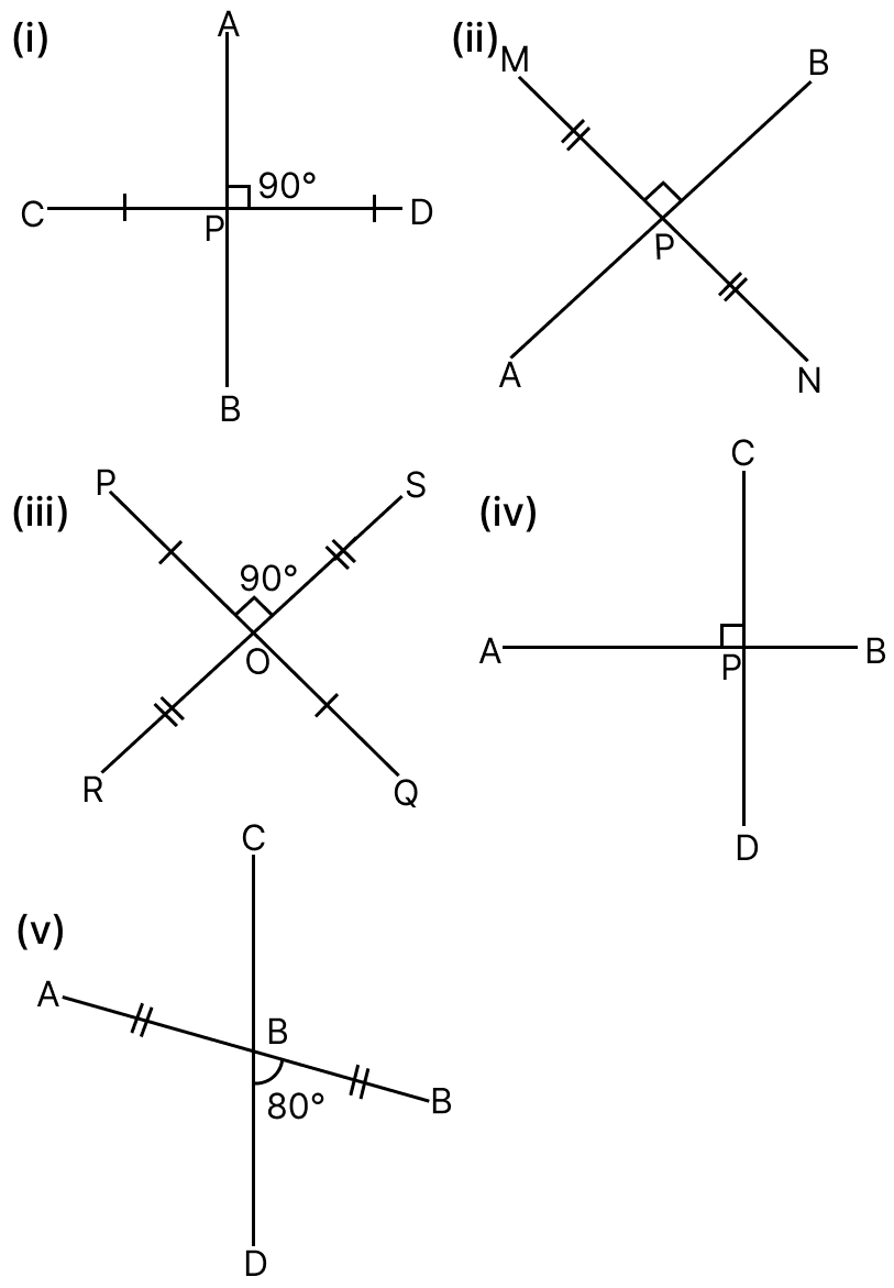 For each figure given below name the line segment that is perpendicular bisector of the other:. Fundamental Concepts, Mathematics Solutions ICSE Class 6.