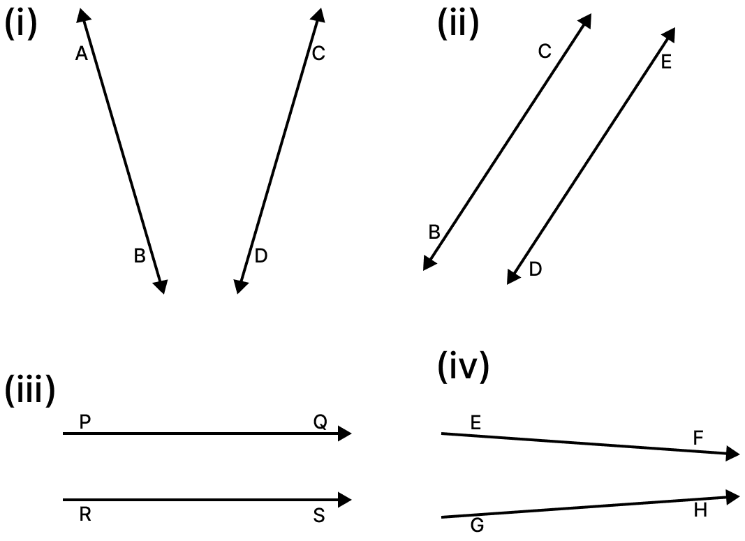 State whether the following pairs of lines or rays appear to be parallel or intersecting. Fundamental Concepts, Mathematics Solutions ICSE Class 6.