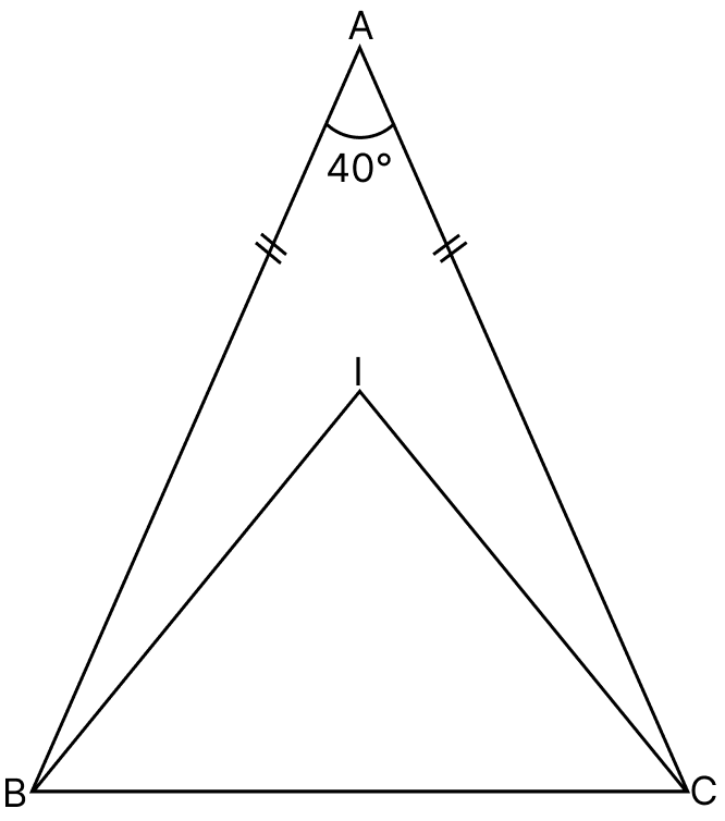 In the given figure, BI is the bisector of ∠ABC and CI is the bisector of ∠ACB. Find ∠BIC. Triangles, Mathematics Solutions ICSE Class 7.
