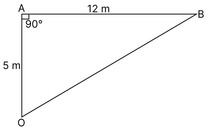 A boy first goes 5 m due north and then 12 m due east. Find the distance between the initial and the final positions of the boy. Pythagoras Theorem, Mathematics Solutions ICSE Class 7.