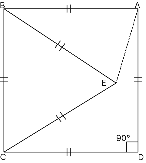 In the figure given below, ABCD is a square and △ BEC is an equilateral triangle. Find: (i) ∠ABE (ii) ∠BAE. Triangles, Mathematics Solutions ICSE Class 7.