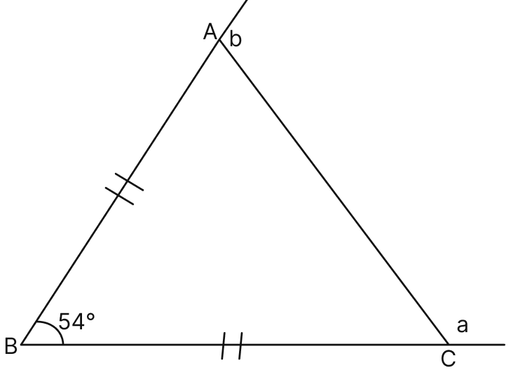 In △ ABC, BA and BC are produced. Find the angles a and b, if AB = BC. Triangles, Mathematics Solutions ICSE Class 7.