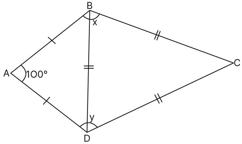 Apply the properties of isosceles and equilateral triangles to find the unknown angles in the given figure:. Triangles, Mathematics Solutions ICSE Class 7.